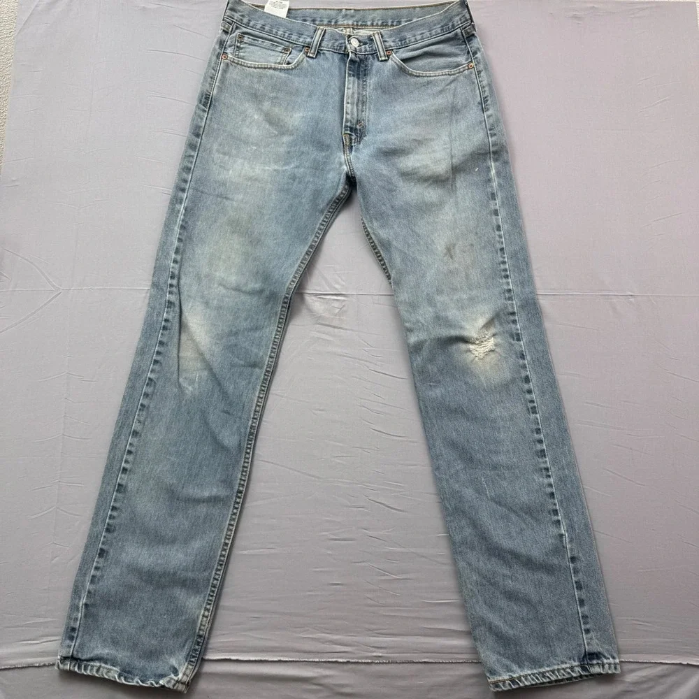 Levis 505 Regular Fit Straight Leg‎ Jeans Light Wash Blue Denim 34x36 Mens